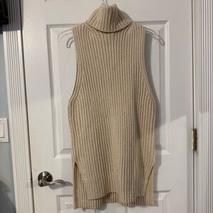 Elegant Sleeveless Beige Turtleneck Sweater